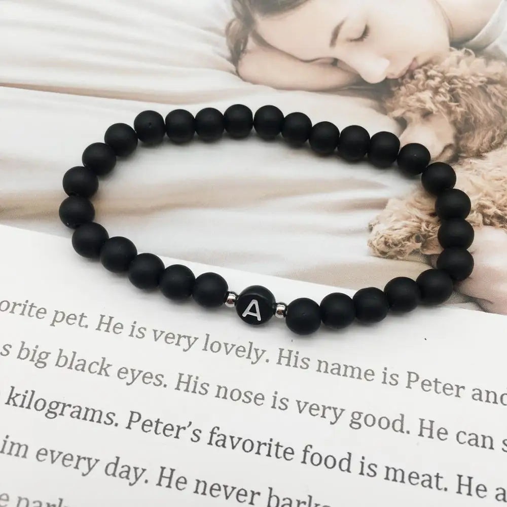 Модные Парные браслеты 6 мм матовый черный камень браслет с бусинами для мужчин и