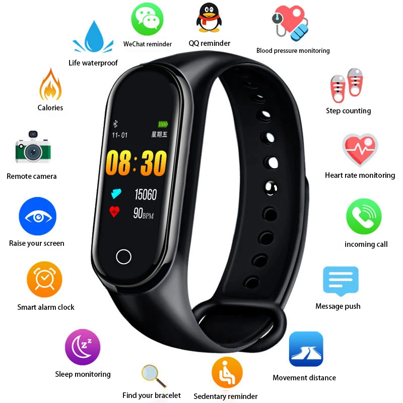 Спортивный фитнес браслет M4 с шагомером цветным IPS экраном смарт монитором