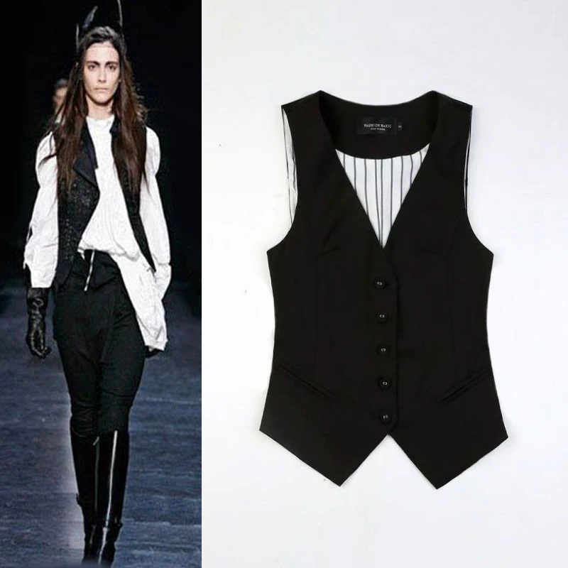 

2021 New Trendy Fashion Korean Vest Women Black Slim Fit Women's Sleeveless Jacket Spring Autumn Business Office Lady Workwear