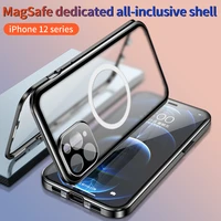 magnetic case for iphone 13 12 11 pro max for magsafe double sided 360%c2%b0 front glass phone cover frosted back with lens protector