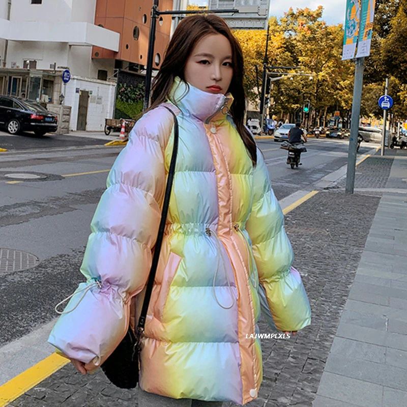 Радужные цвета новинка 2020 зимние пальто женские модные парки Harajuku куртка женское