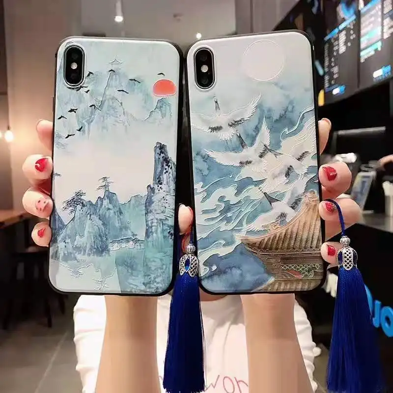 Для iPhone 11 Pro Max чехол для 6 6s 7 8 Plus китайский стиль Женский Матовый Мягкий