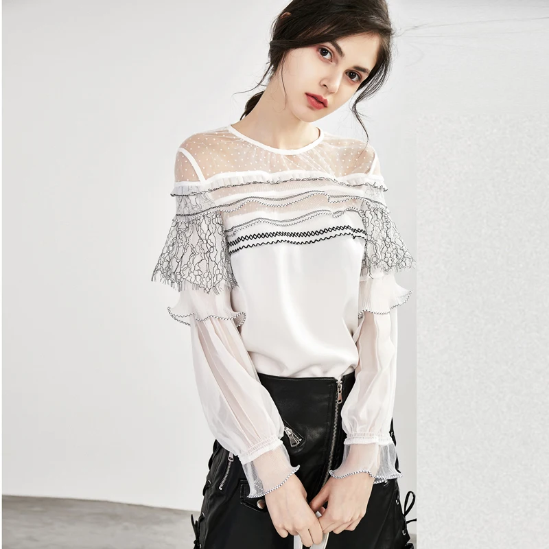 HStar 2020 Blouses Shirt Tops Office sutumn Ladies Streetwear Girls Vintage Elegant Sweet Crop Casual lace women Top |