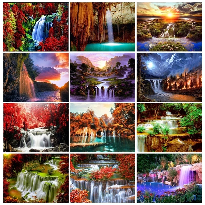 

Square/round Drill 5D Diy Diamond Painting Waterfall Forest Mountain Scenery Embroidery Cross Stitch Full Rhinestone Decor