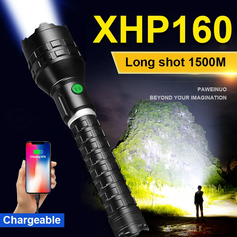 

New Upgrade XHP160 Powerful Led Flashlight Torch Rechargeable Tactical Flashlights 18650 XHP50.2 Usb High Power Zoom Flash Light
