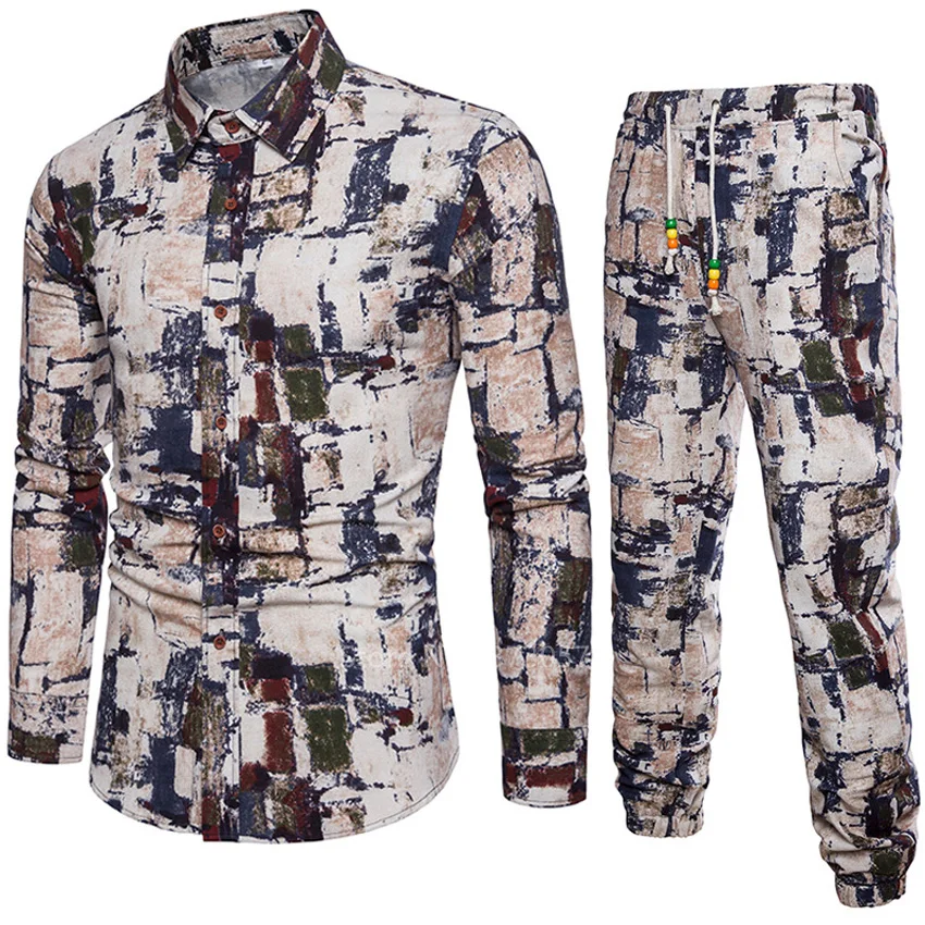 

African Print Dashiki Clothing 2pcs Long Sleeve 2020 New Fashion Suit Bazin Riche Adult National Style Sport Tops Pants Set 5XL