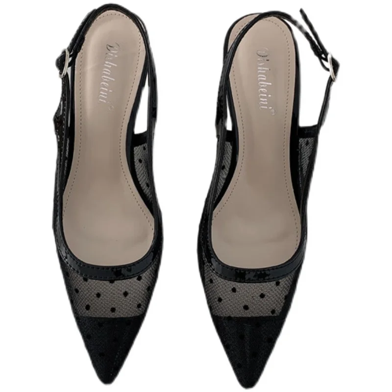 

NIUFUNI Women's Sandals 2021 Mesh Retro Pointed Dew Heel Women Shoes Single Shoes Polka Dot Crystal Transparent PVC High Heels