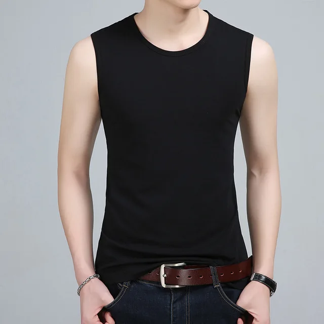 

Loldeal Men Vest Sleeveless Solid Color Fashion Round Neck Cotton Slim Tanks