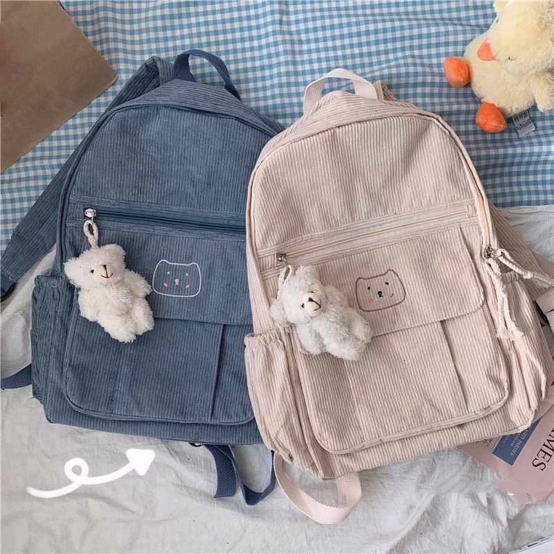 

Cute Corduroy Women Backpack Solid Color Female Student School Bag For Teenage Girl Travel Shoulder Bags School Backpack