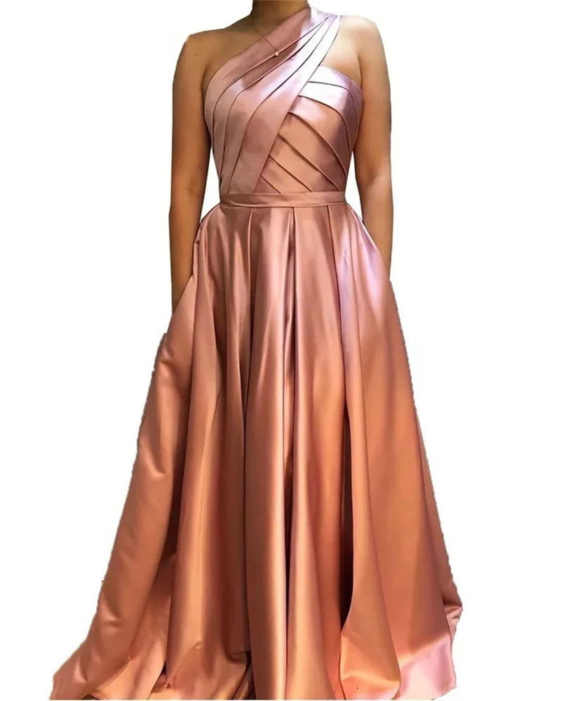 

One Shoulder Prom Dresses A-Line Satin Wedding Evening Birthday Gowns Formal Occasion Dress robe de soirée femme платье вечернее