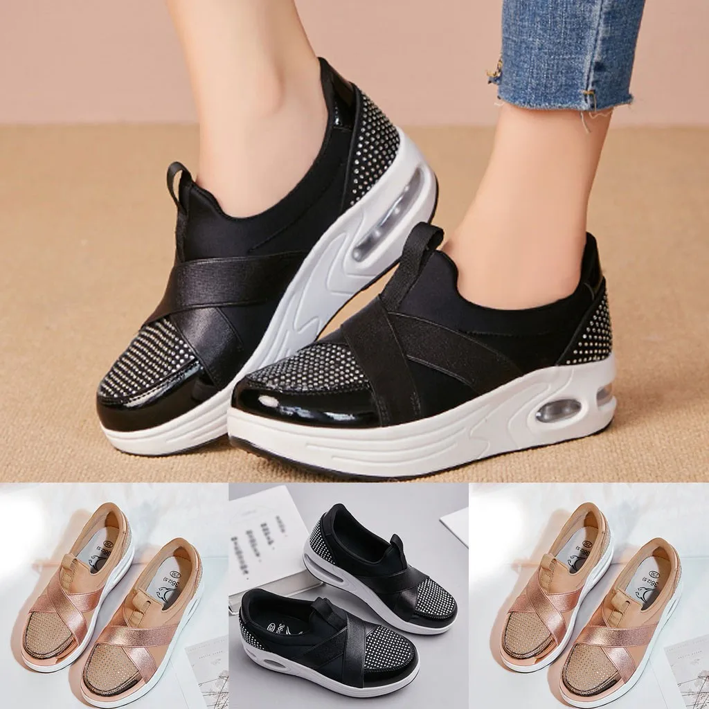 

SAGACE Vulcanized Women Casual shoes Women Rhinestone Thick Bottom Rocking shoes female soft Platform Slip-On Working Sneaker