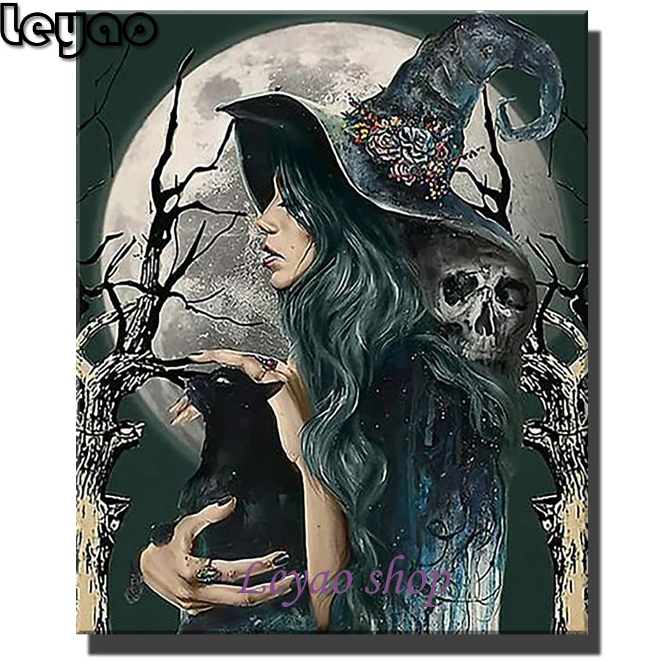 5D алмазная живопись наборы для Хэллоуина ретро ведьма ворона сделай сам Алмазная