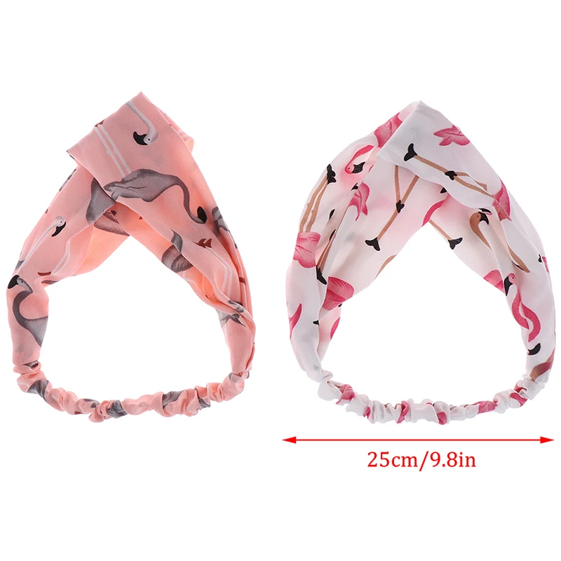 Женская шифоновая повязка на голову широкая с мультяшным фламинго тюрбан