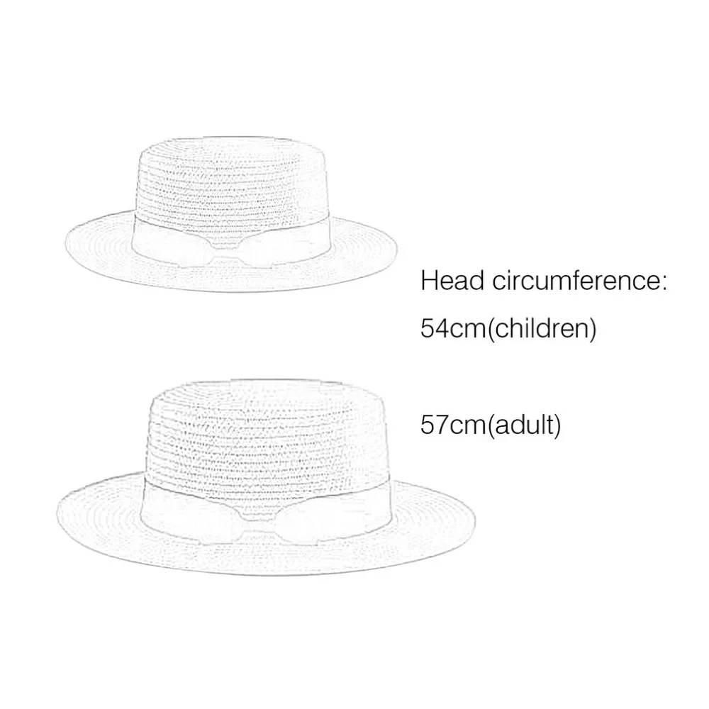 

Boater Sun Caps Ribbon Round Flat Top Straw Beach Hat for Mother Kids Panama Summer Hats Straw Snapback Gorras Outdoor Sunscreen