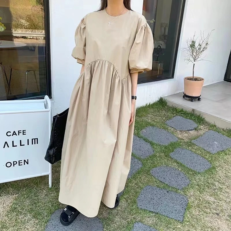 Платье REALEFT женское с пышными рукавами Длинное свободное винтажное платье