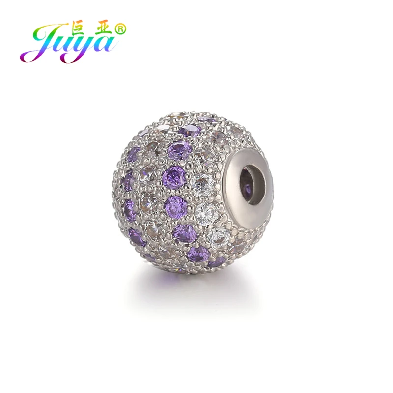 10mmWhite GoldPurple Juya DIY ювелирные изделия металлические бусины микро паве циркон 10 мм Starburst круглый шар бусины для женщин мужские украшения из бисера Изготовление - Цвет: 10mmWhite GoldPurple