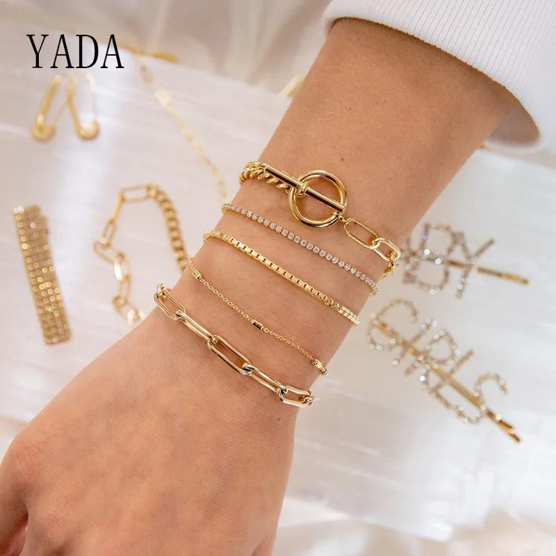 YADA подарки 5 шт./компл. ретро простые круглые браслеты и для женщин из нержавеющей