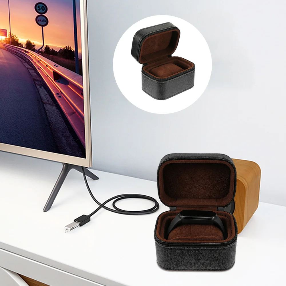 

1pc Leather Watch Case Zippered Holder Waterproof Anti-Fall Packaging Box