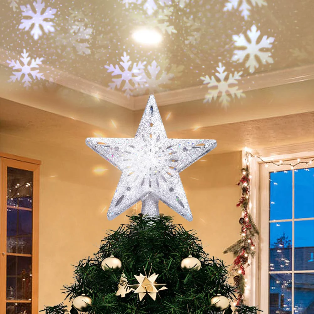 

3D Hollow Gold/Sliver Star Topper Projection Light with Built-in Rotating LED Ball for Christmas Tree Decoration GK99