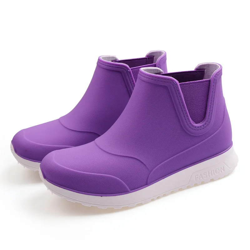 

NEW Ankle Rain Shoes Women Waterproof Water Shoes Ankle Pvc Rainboots Female Fashion Solid Fishing Boots Slip On Winter Cotton
