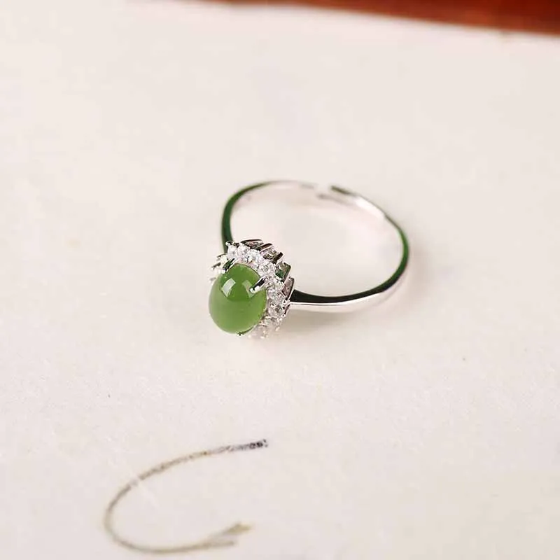 Natural jade and Tianyu women S925 silver-encrusted fashion simple egg face live ring opening | Украшения и аксессуары