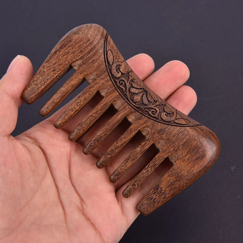 

Pocket Wooden Comb Natural Gold Sandalwood Super Wide Tooth Wood Combs Double Side Engraved Small Hair Combs