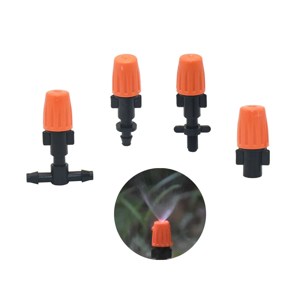 

20pcs Orange Adjustable Garden Drip Irrigation Misting Nozzles Micro Flow Head Drippers with Barbed tee threaded connector