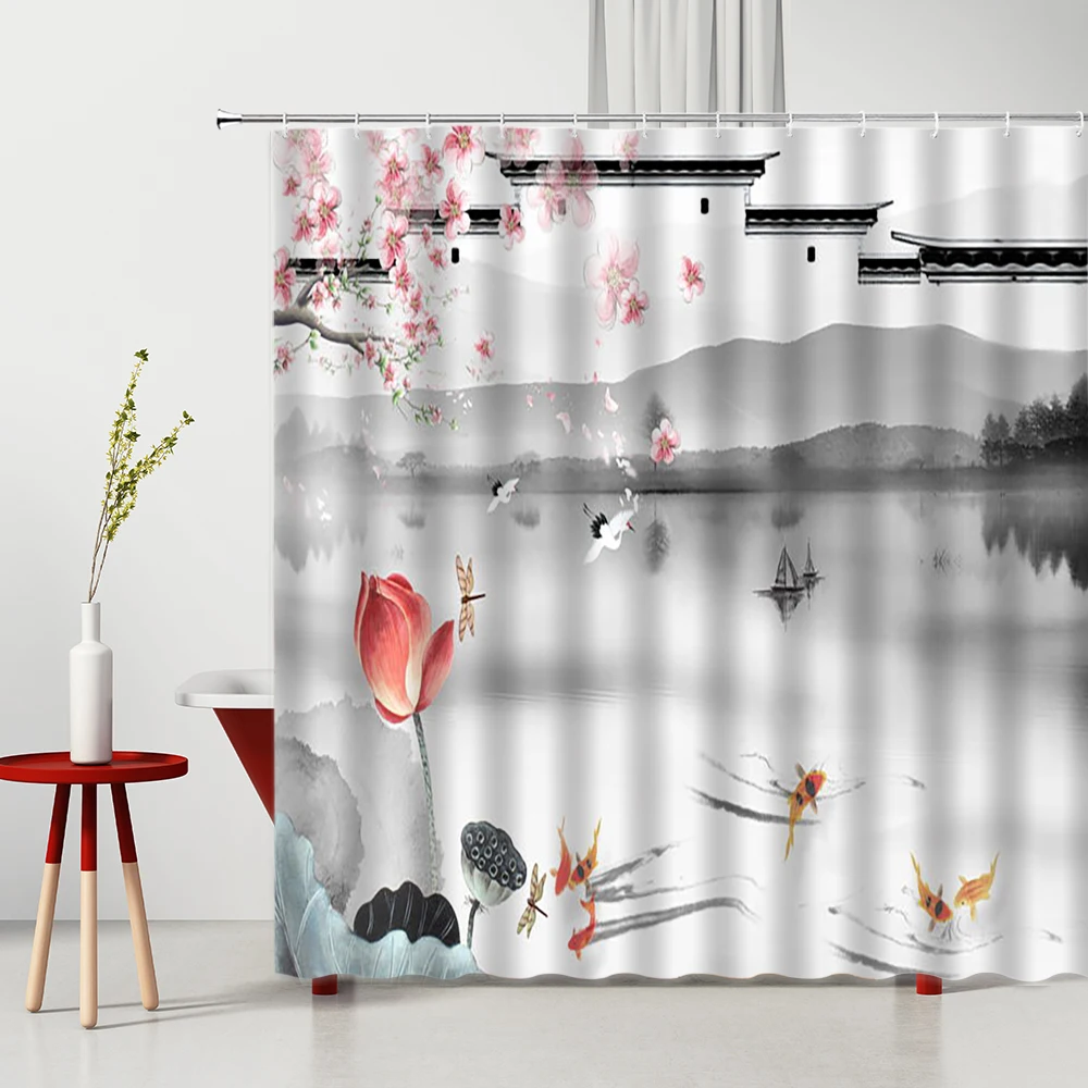 Шторы для душа в китайском стиле с цветами и птицами моющиеся перегородки из