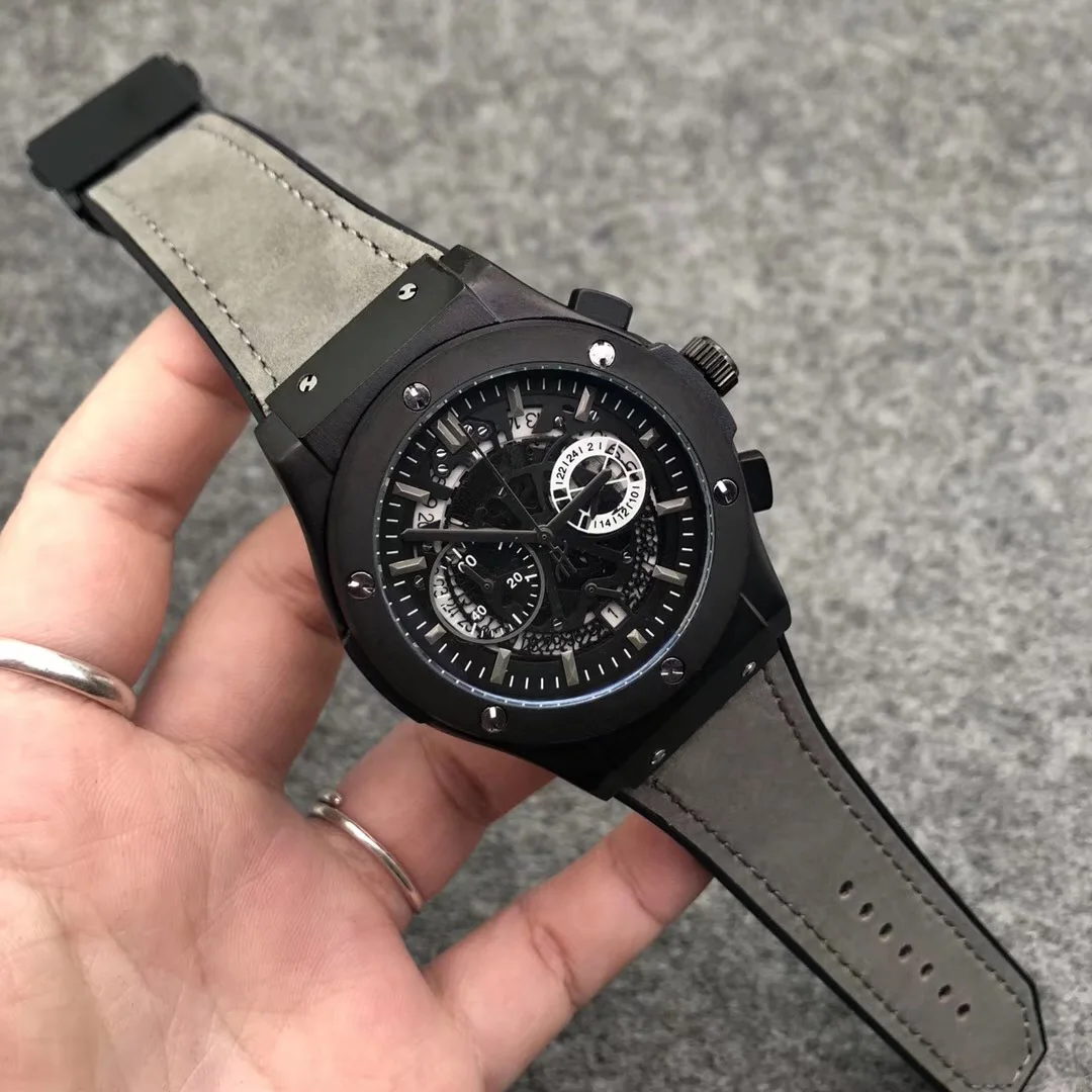 

Blast head layer leather six-pin movement fashion personality men's watch