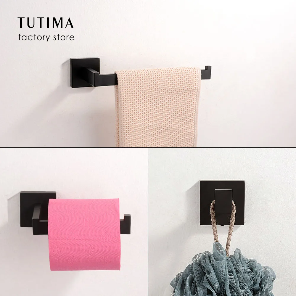 

SUS 304 Stainless Steel Bathroom Hardware Set Black Matte Paper Holder Toothbrush Holder Towel Bar Bathroom Accessories
