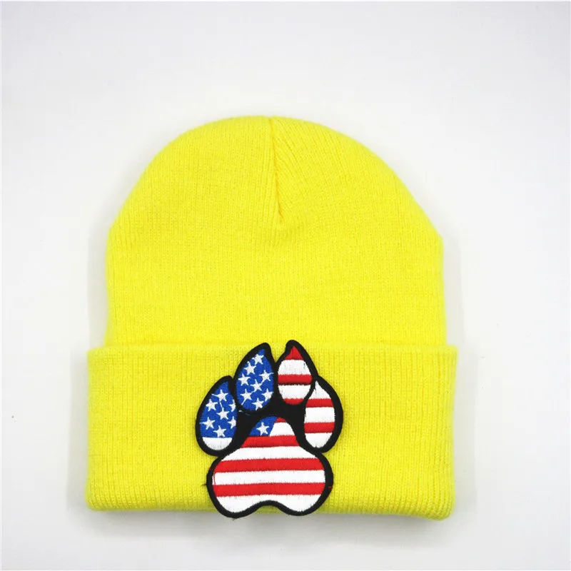 Хлопковая теплая вязаная шапка с вышитыми собачками зимняя Skullies бини для мужчин