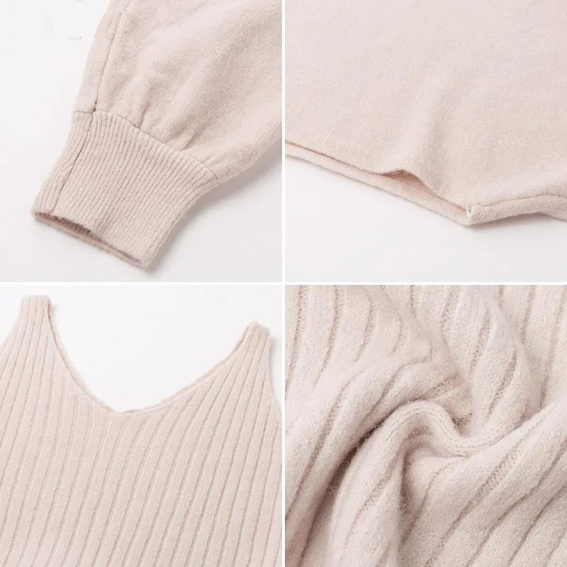 

Green Sweater Dress Sets Office Lady Fashion Solid Color Knitted 2 Piece Set Winter Clothing Street Pullover Women Matching Sets