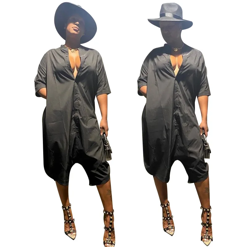 

Fashion Women's Jumpsuit New Summer Casual Hot Sale V-neck Pullover Solid Color Pocket Wide-leg Short-sleeved Jumpsuit Donsignet