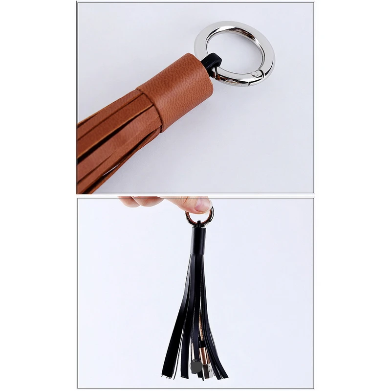 USB кабель кожаный брелок с кисточкой мини USB кабель быстрое зарядное устройство металлический брелок кабель для передачи данных Шнур зарядный адаптер для Android iPhone