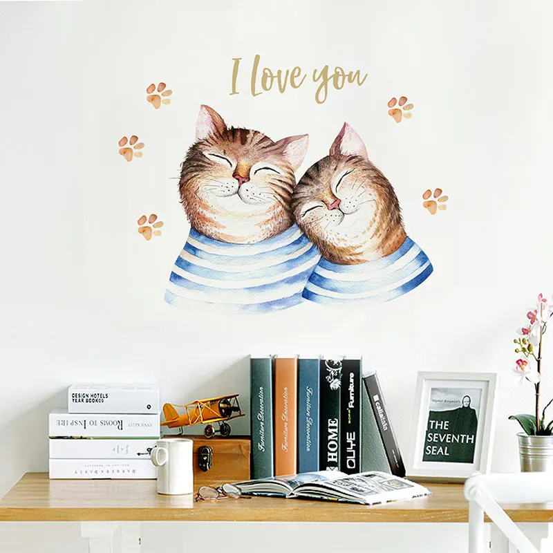 Милые милые Мультяшные кошки пары наклейки на стену лапы принты для детской