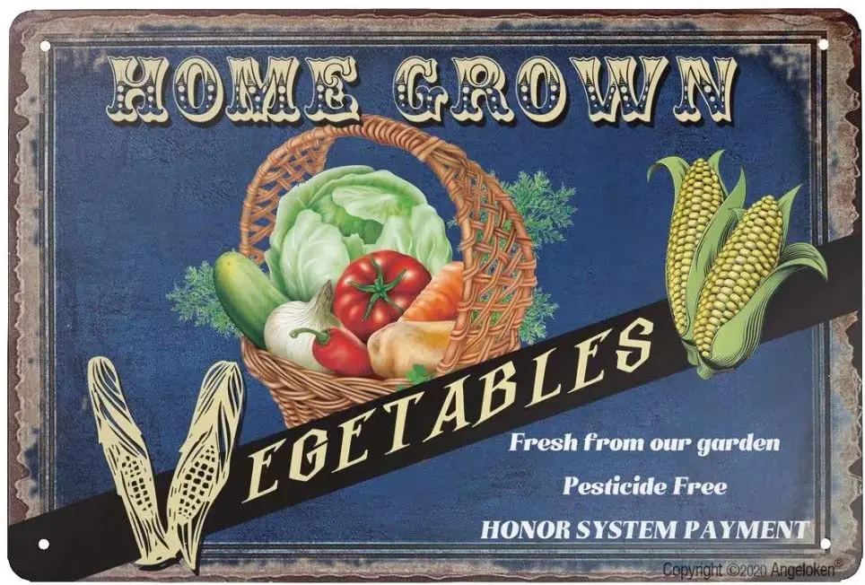 

Metal Sign Home Grown Farm Vegetable Garden Outdoor Indoor Wall Decoration Vintage Retro Square Metal Sign 8X12 Inches