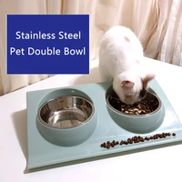 pet dog bowl stainless steel double dog cat bowls feeding dishes water food bowls container multifunction pet accessories