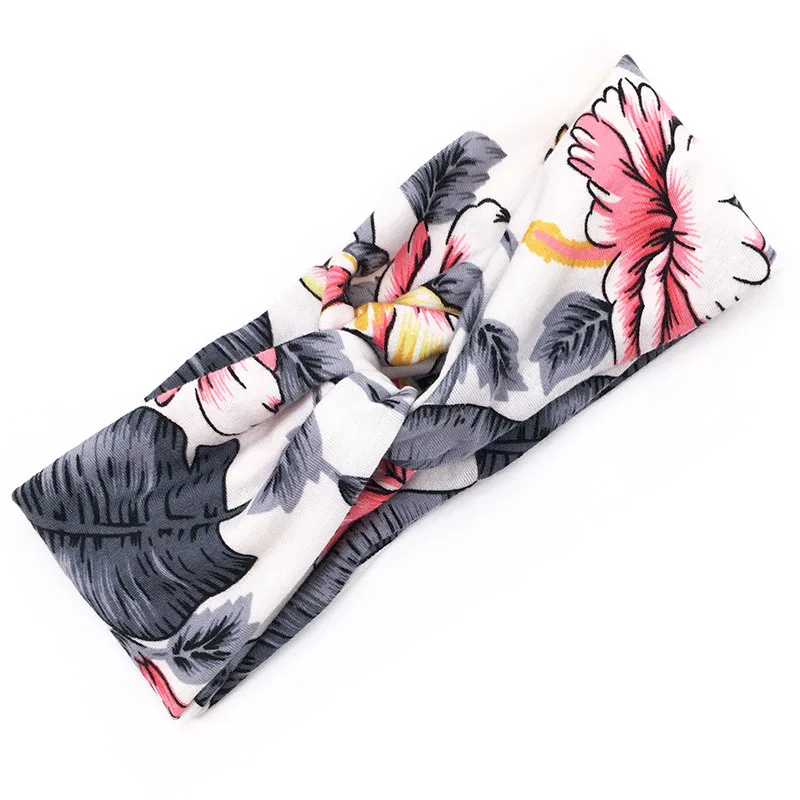 

Fashion European American Floral Cross Hair Band Temperament Printed Knotted Headband Wide Edge Wash Face Hair Accessories