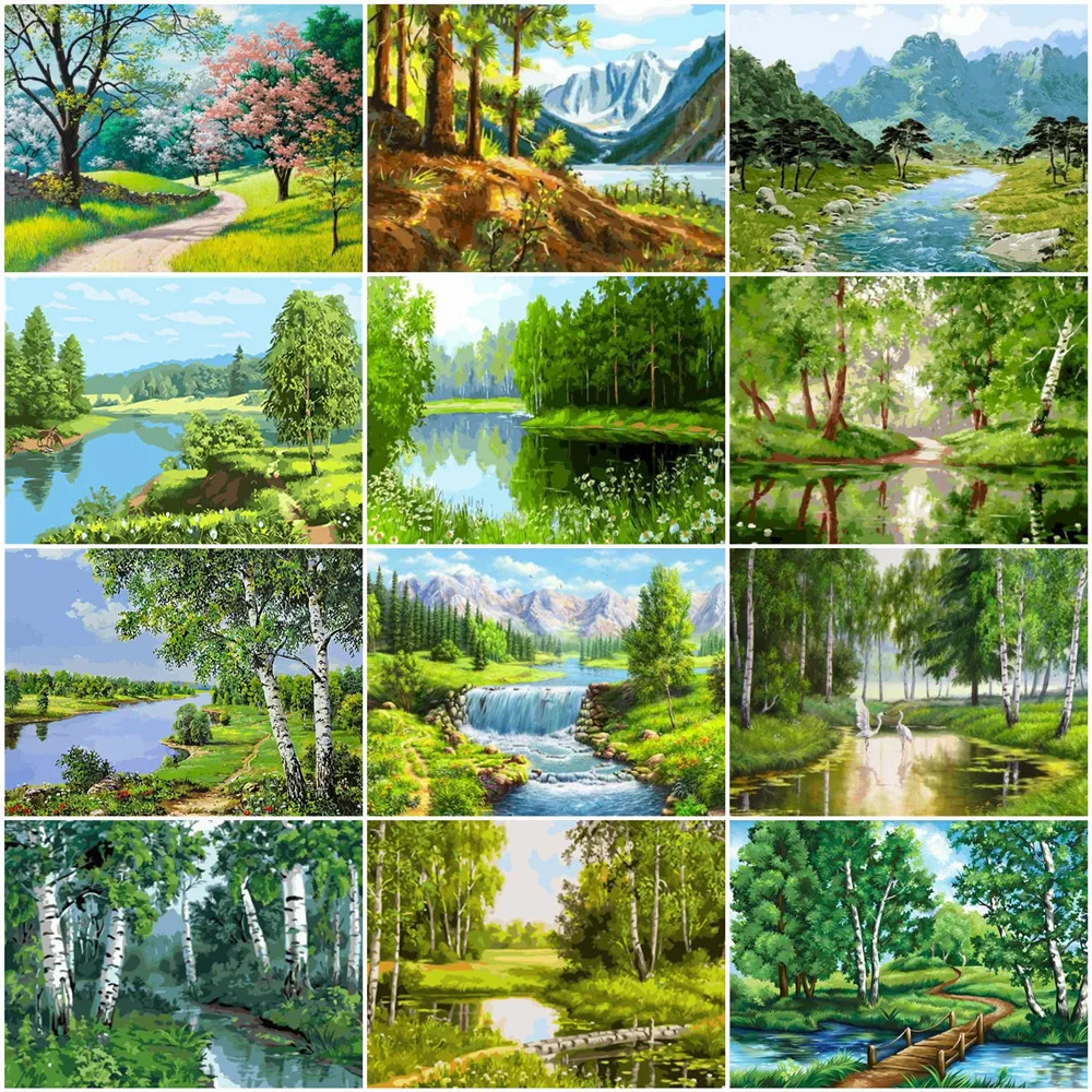 

Картина по номерам на холсте, с зеленым деревом