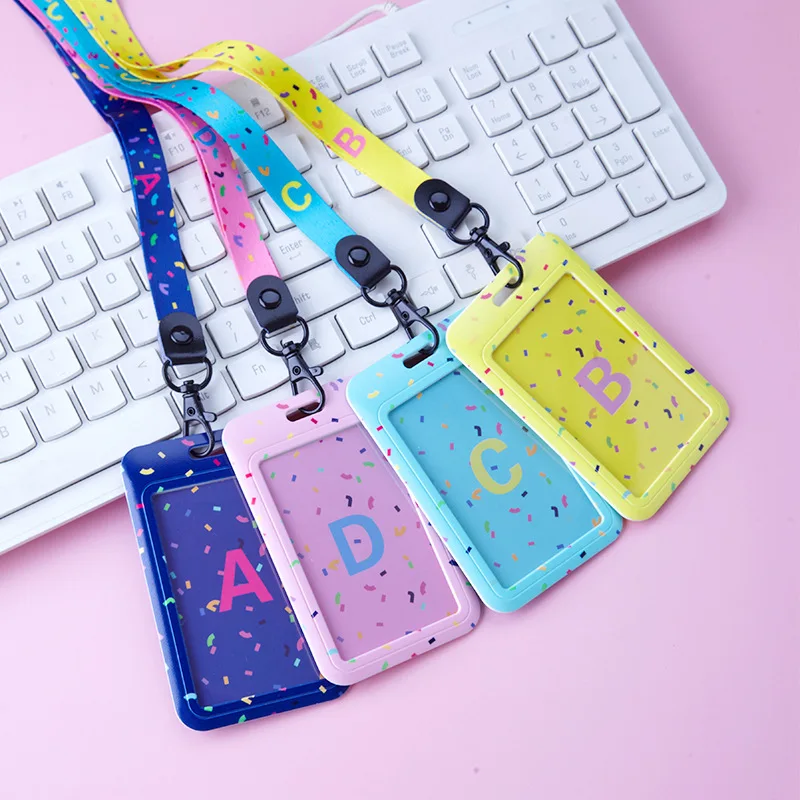 Cartoon Student Campus Candy Color Alphabet Id Holders Case Badge Bus Pass Cover With Necklace Lanyard For Doctor Nurse | Канцтовары для