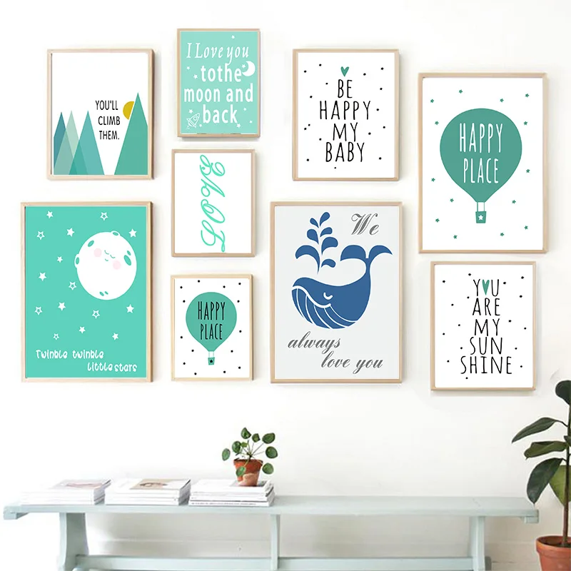 Мультяшная детская комната котировка голубая Милая Картина на холсте