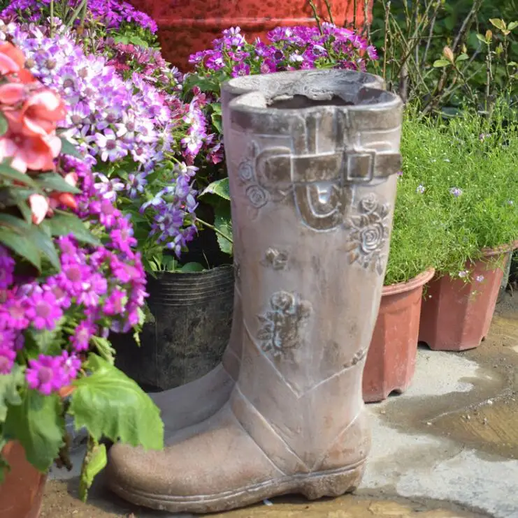 Пастырской творческий смолы дождевые сапоги украшения цветочного горшка
