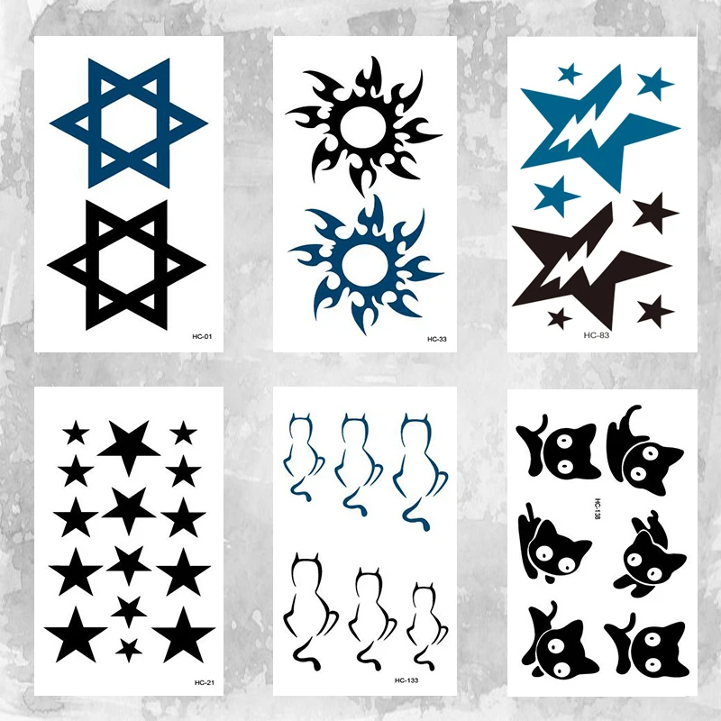 Водонепроницаемая Временная маленькая и большая черная звезда боди арт тату