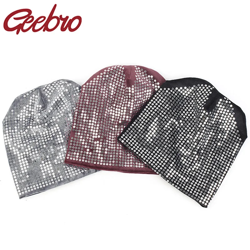 Geebro весенне-зимняя плотная бархатная шапка ручной работы с блестками для