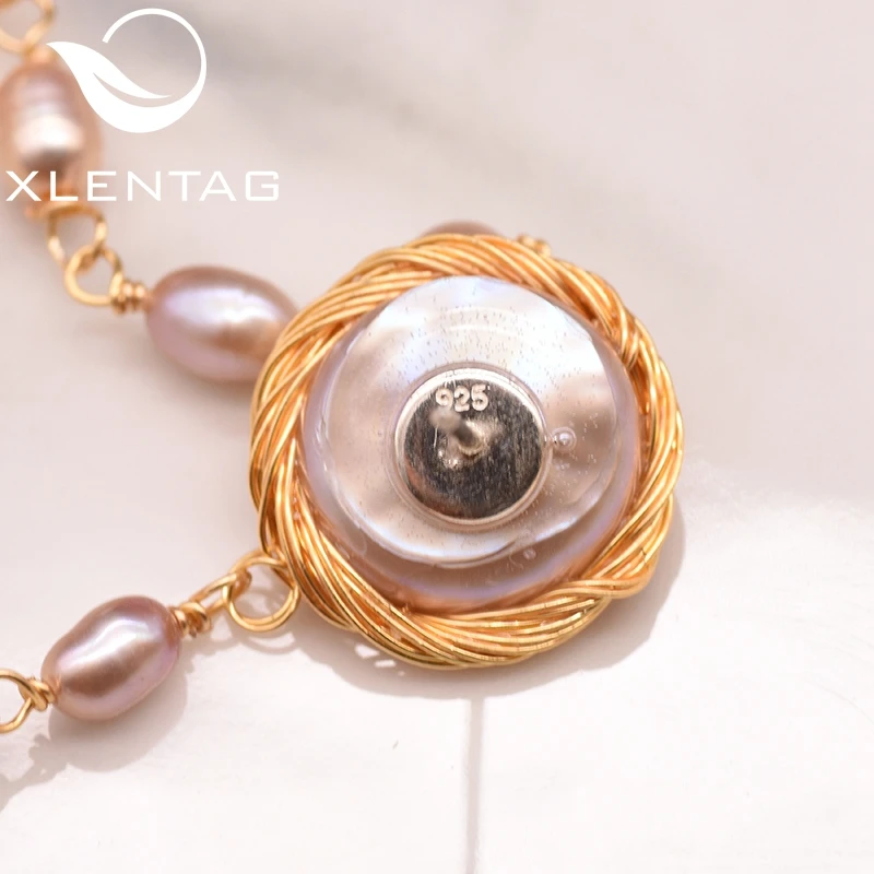 XlentAg, 925 пробы, серебряные, натуральные, пресноводные, в стиле барокко, розовые, плоские, жемчужные, для женщин, длинные, с кисточками, висячие серьги, хорошее ювелирное изделие, GE0737