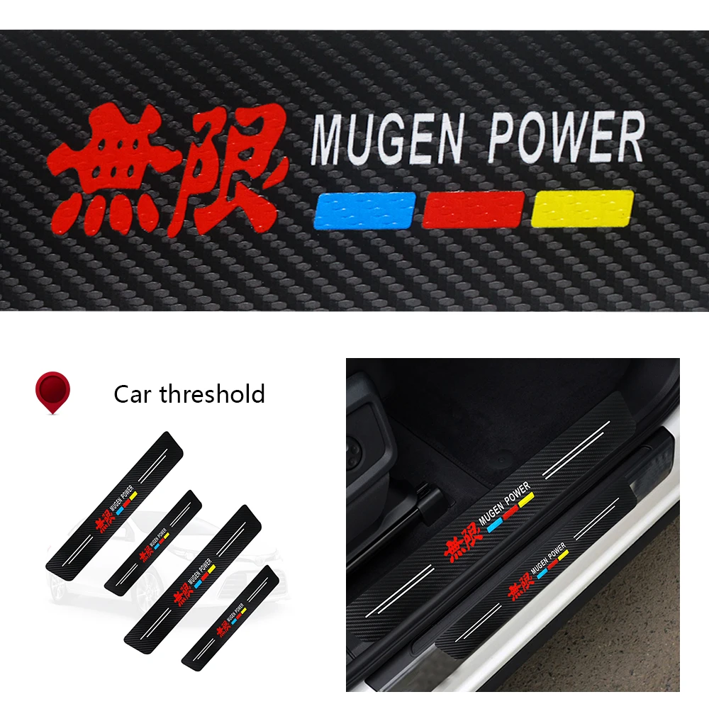 

4PCS Car Thicken Door Sill Scuff Anti Scratch Welcome Pedal Threshold Carbon Fiber Protect Stickers For Honda Mugen Power Civic