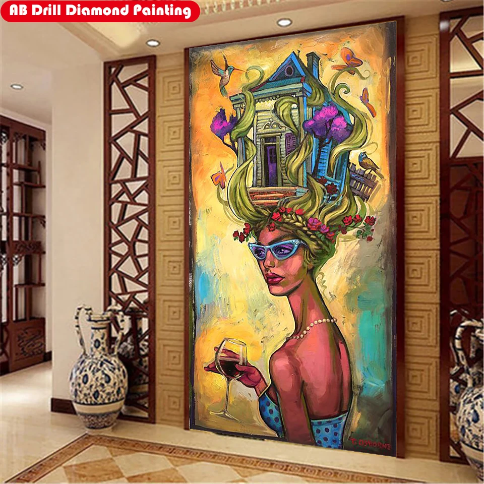 

Zipper bag 5D DIY AB diamond painting kit abstract portrait cottage full circle diamond cross stitch mosaic home decoration