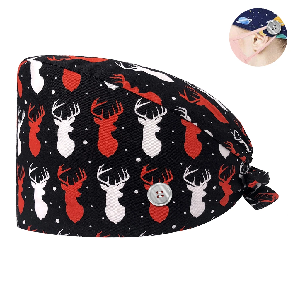 

Хирургическая шапка унисекс для салона красоты, врача, медсестры, хирургическая шапка с узором, мультяшная лаборатория с кнопкой, Женская Р...