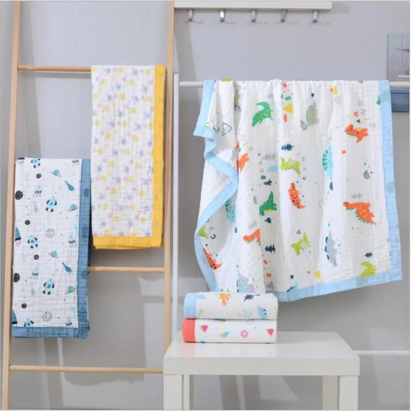

110*120cm 6 Layers infant Gauze Receiving Blankets Kids Cover Bedding Gauze Cotton children play mat Muslin Baby Swaddle Blanket