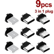 TKEY 9 Pcs 360 Rotation Magnetic Plug For Mobile Phone Replacement Parts 3 IN 1 Tips Durable Converter Charging Cable Adapter